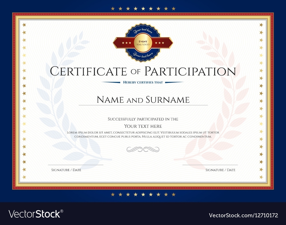 Certificate Of Participation Template With Laurel Vector Image inside Templates For Certificates Of Participation