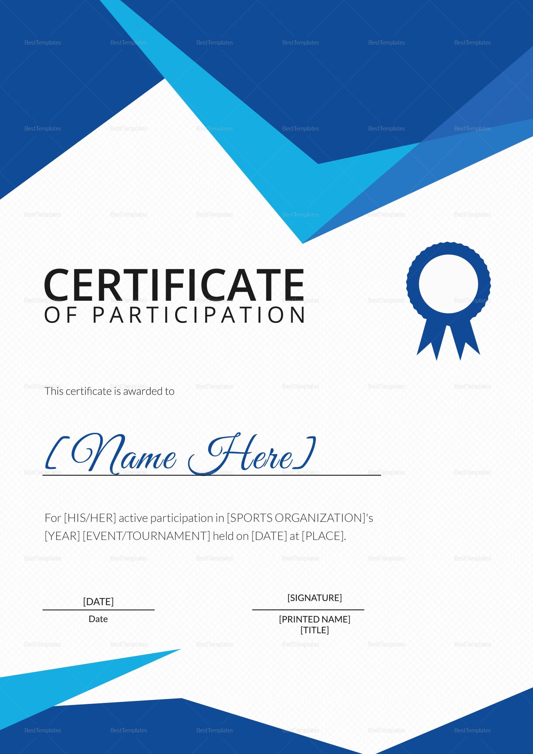 Certificate Of Participation Word Template | Creative Professional Template Throughout Certification Of Participation Free Template