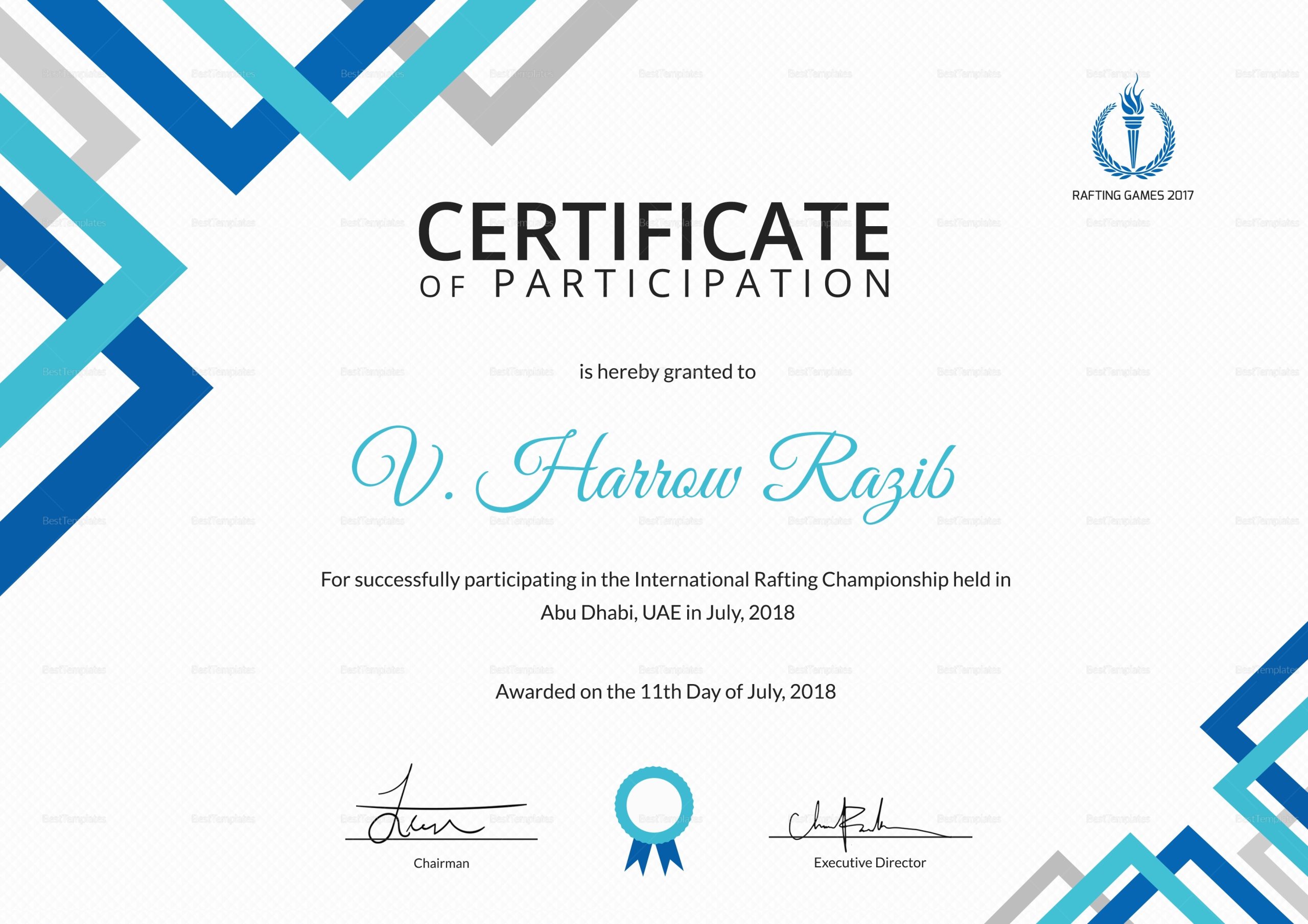 Certificate Of Rafting Participation Design Template In Psd, Word Regarding Certificate Of Participation Word Template