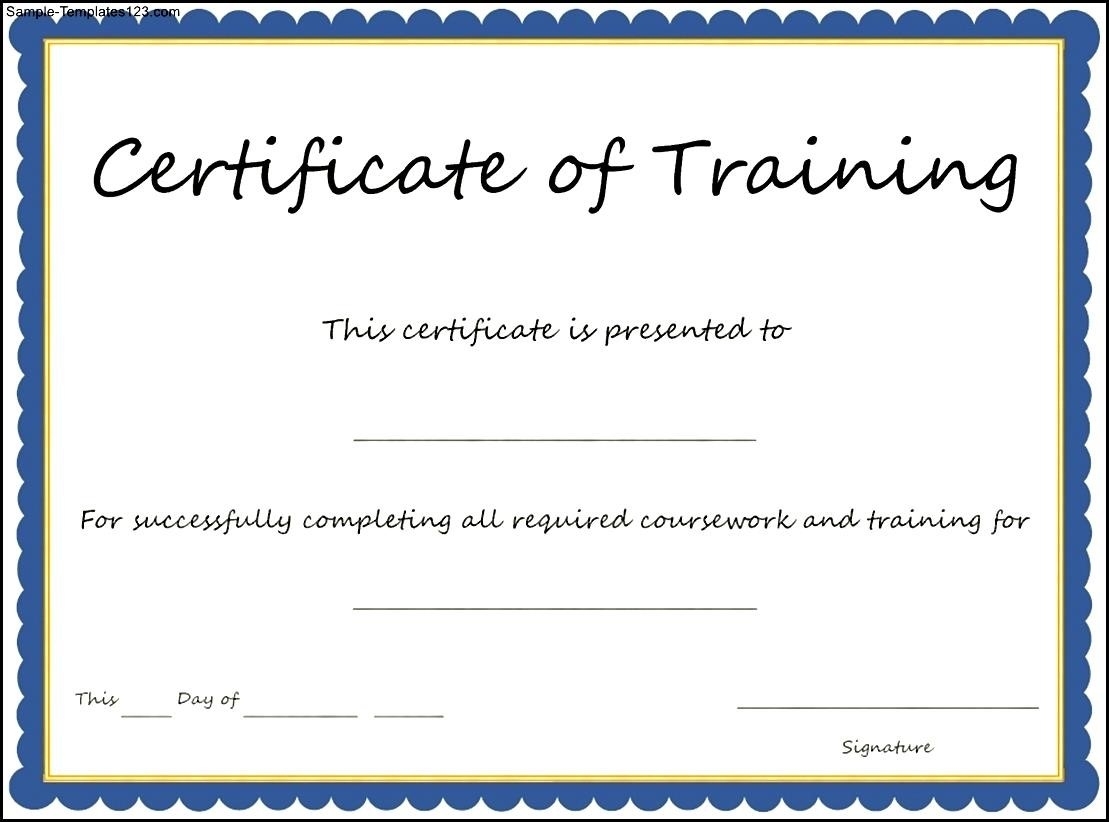 Certificate Of Training Template – Sample Templates – Sample Templates Inside Template For Training Certificate