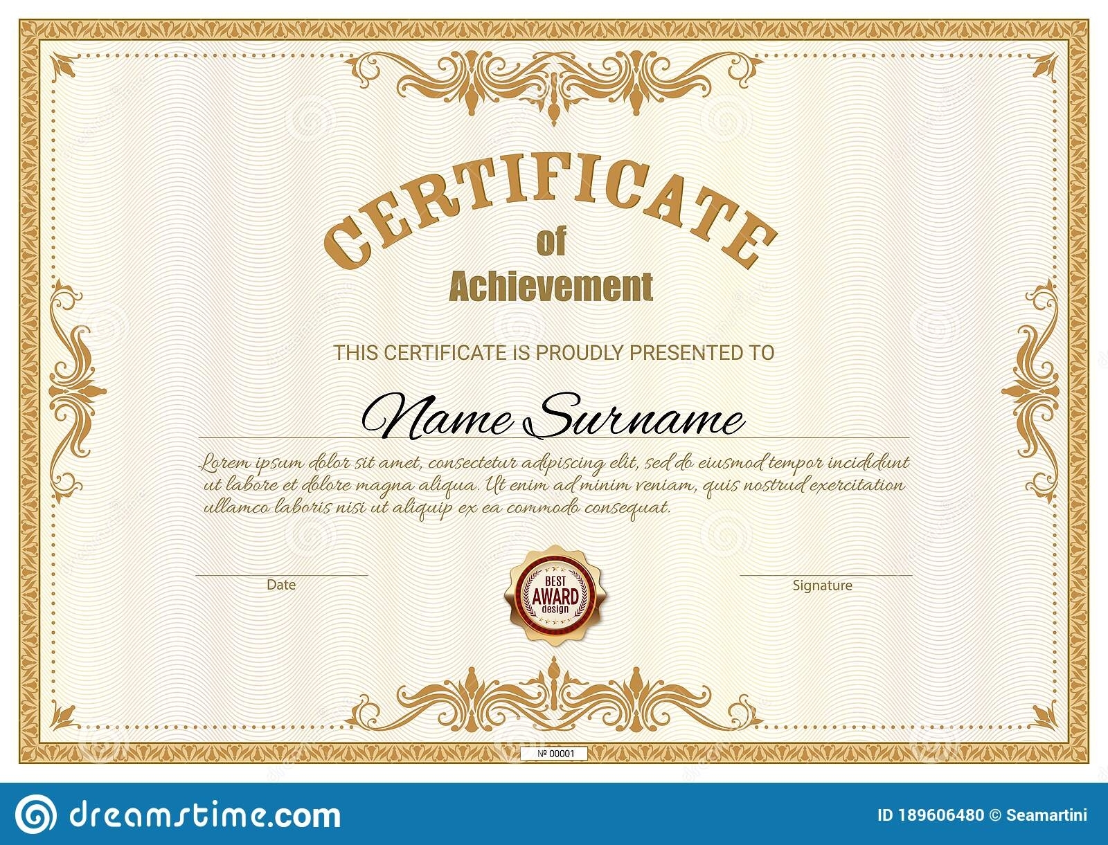 Certificate Template, Diploma Award Border Frames Stock Vector Throughout Award Certificate Border Template