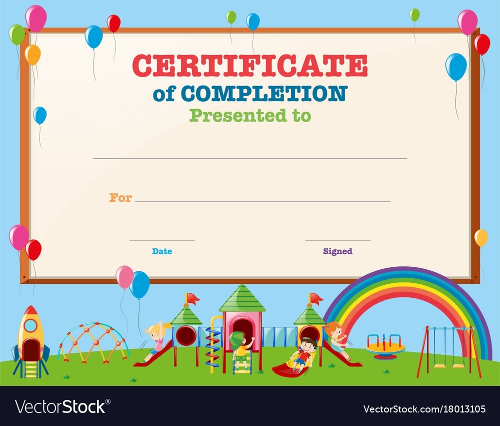 Certificate Template With Kids In Playground Vector Image For Free Kids Certificate Templates