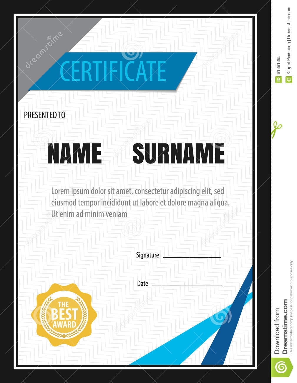 Certificate Template,Diploma,Letter Size ,Vector Stock Vector Within Certificate Template Size