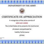 Certificate Templates: Army Certificate Of Achievement Template intended for Certificate Of Achievement Army Template