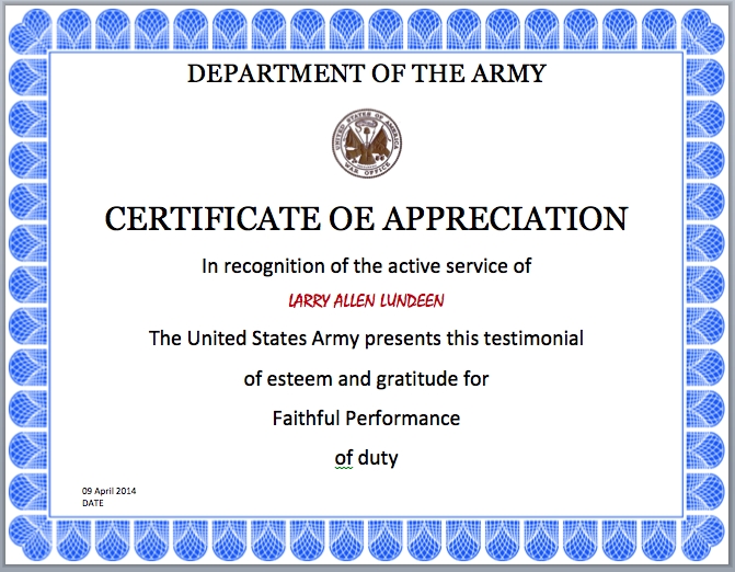 Certificate Templates: Army Certificate Of Achievement Template Intended For Certificate Of Achievement Army Template