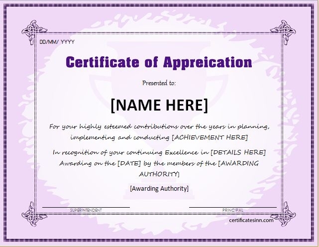 Certificates Of Appreciation Templates For Word | Professional Regarding Template For Certificate Of Appreciation In Microsoft Word