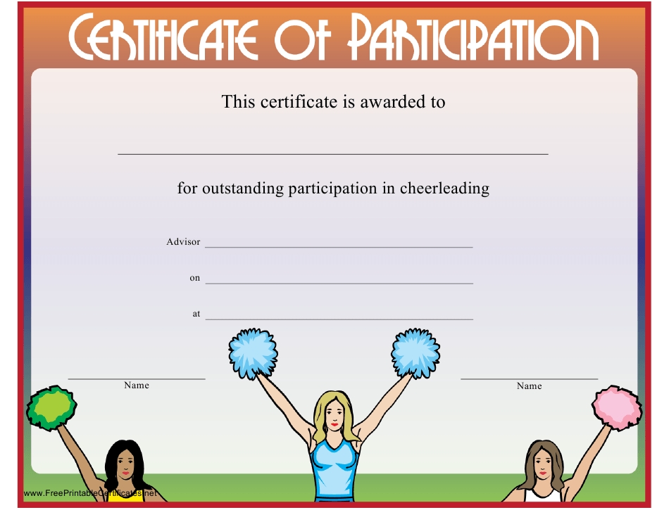 Cheerleading Certificate Of Participation Template Download Printable For Certificate Of Participation Template Pdf
