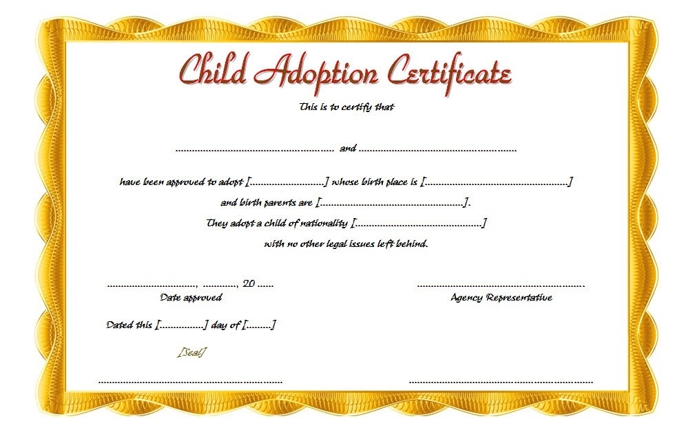 Child Adoption Certificate Template Editable [10+ Best Designs] Pertaining To Blank Adoption Certificate Template