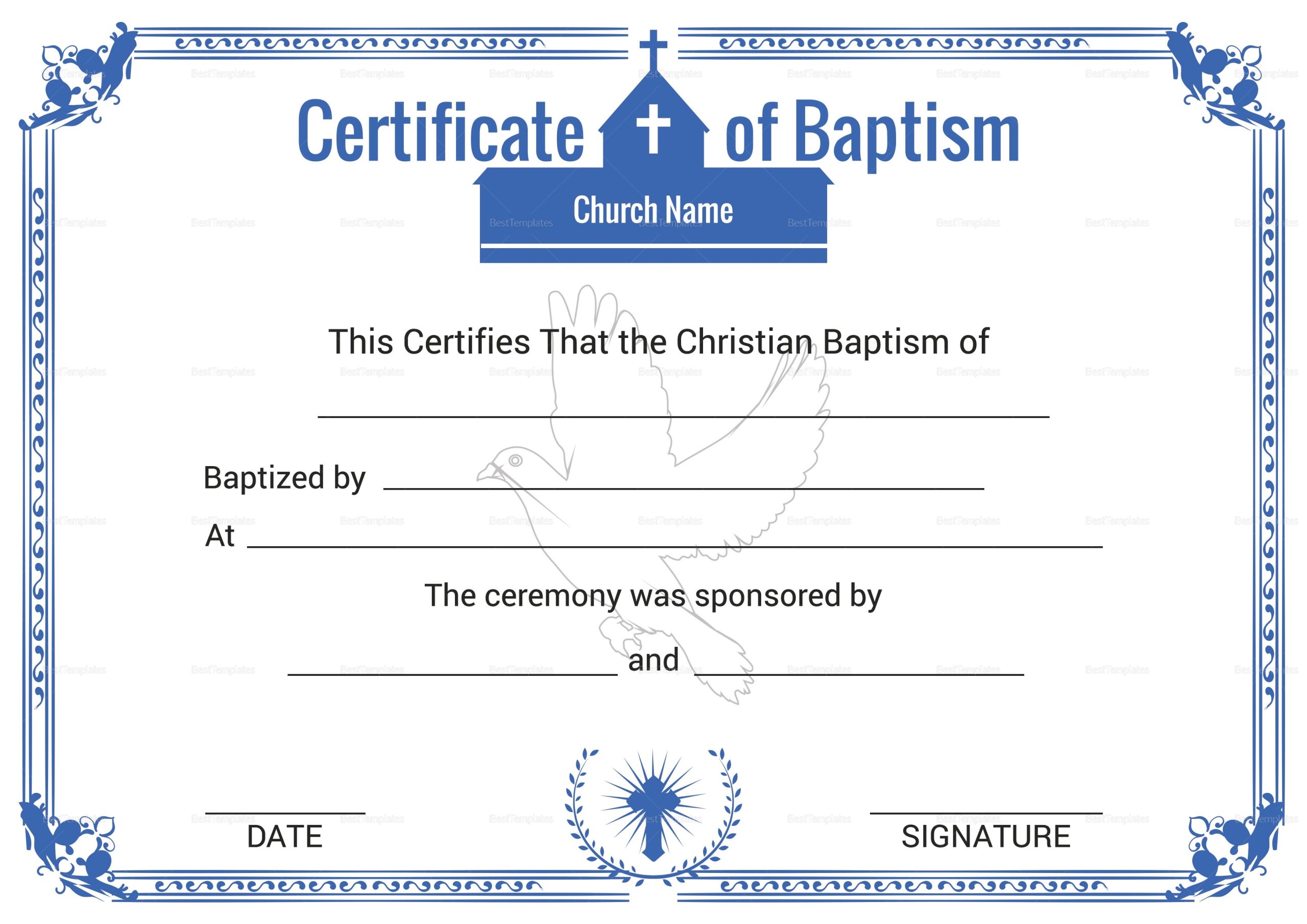 Christian Baptism Certificate Template In Adobe Photoshop, Microsoft Word With Certificate Templates For Word Free Downloads