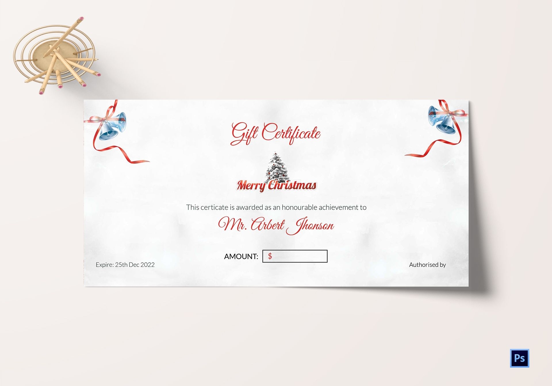Christmas Bell Gift Certificate Template In Adobe Photoshop Pertaining To Gift Certificate Template Photoshop