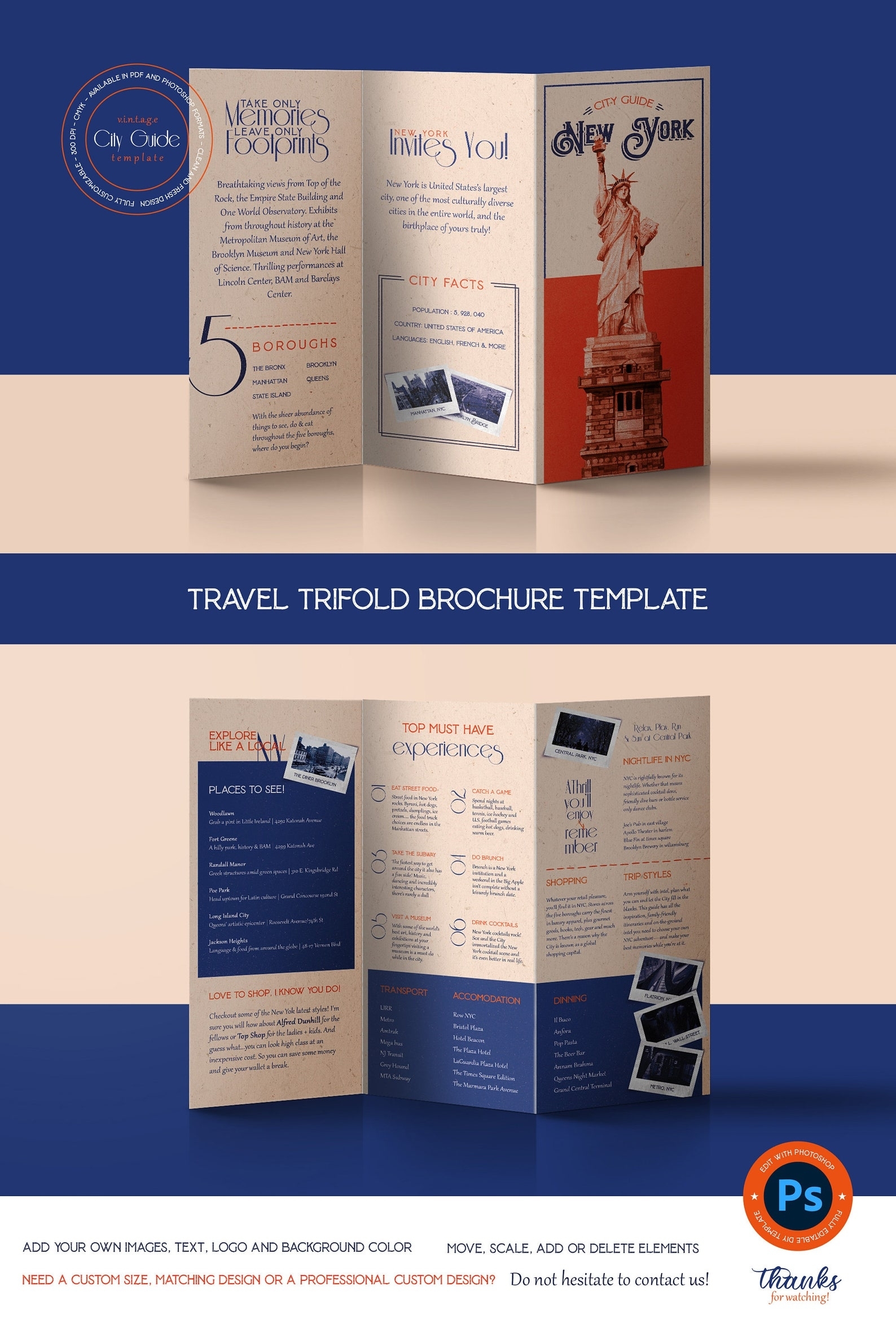 City Guide Vintage Trifold Brochure Template Diy Travel | Etsy With Regard To Travel Guide Brochure Template