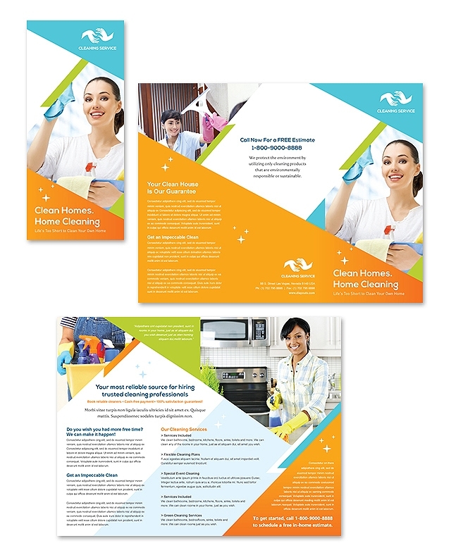 Cleaning & Janitorial Services Tri Fold Brochure Template Design With Commercial Cleaning Brochure Templates