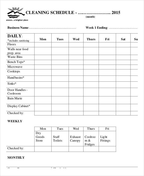 Cleaning Schedule Template For Office – Printable Receipt Template Pertaining To Blank Cleaning Schedule Template