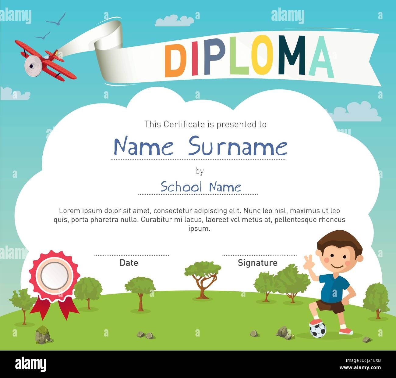 Colorful Kids Summer Camp Diploma Certificate Template Stock Vector Art Intended For Summer Camp Certificate Template