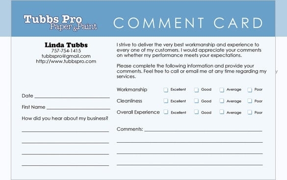 Comment Card Template : 50 Printable Comment Card & Feedback Form Within Survey Card Template