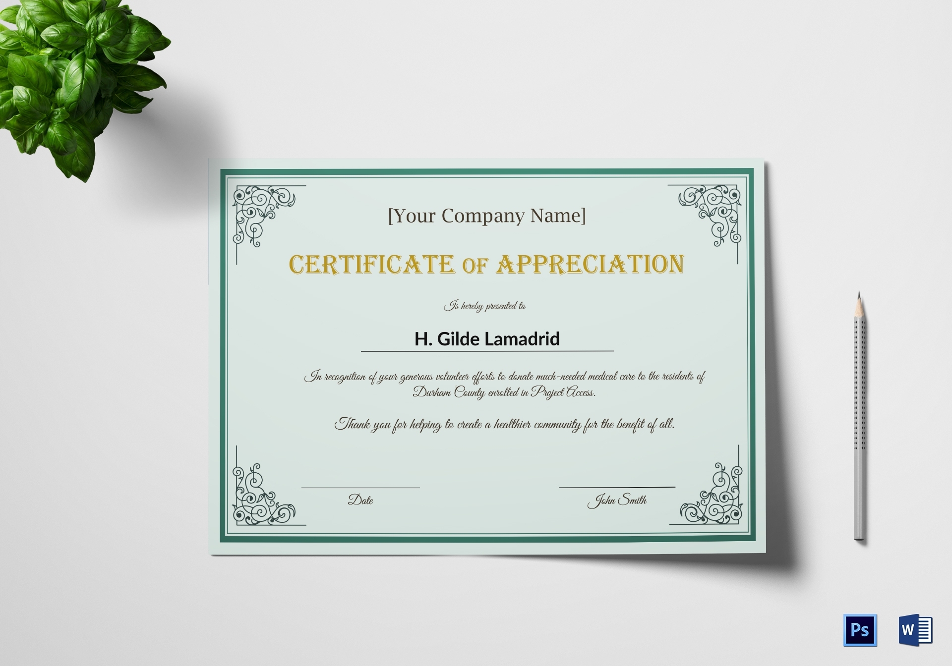 Company Employee Appreciation Certificate Design Template In Psd, Word Regarding Template For Recognition Certificate