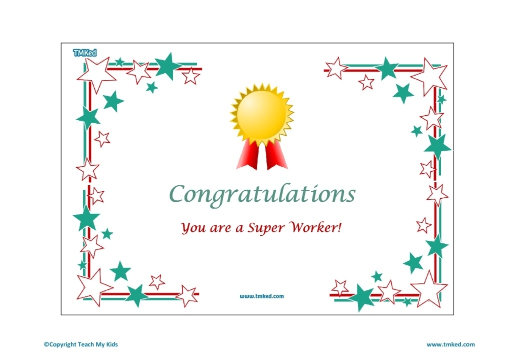 Congratulations, Super Worker Certificate – Tmk Education Intended For Congratulations Certificate Word Template