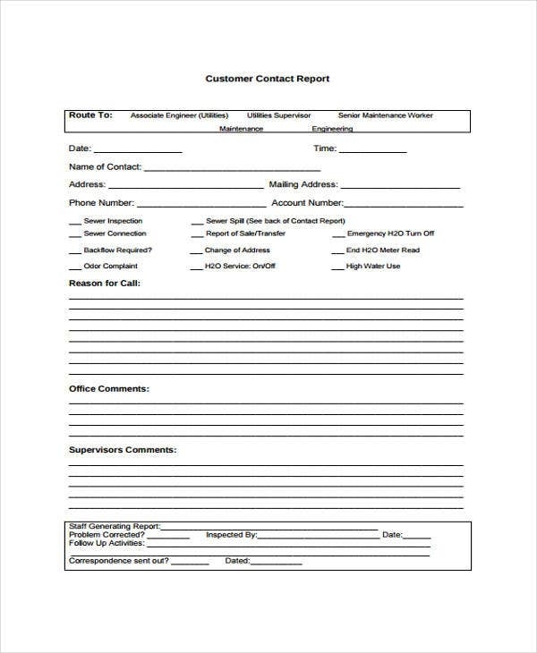 Contact Report Templates – 8+ Free Word, Pdf Format Download | Free Within Customer Visit Report Template Free Download