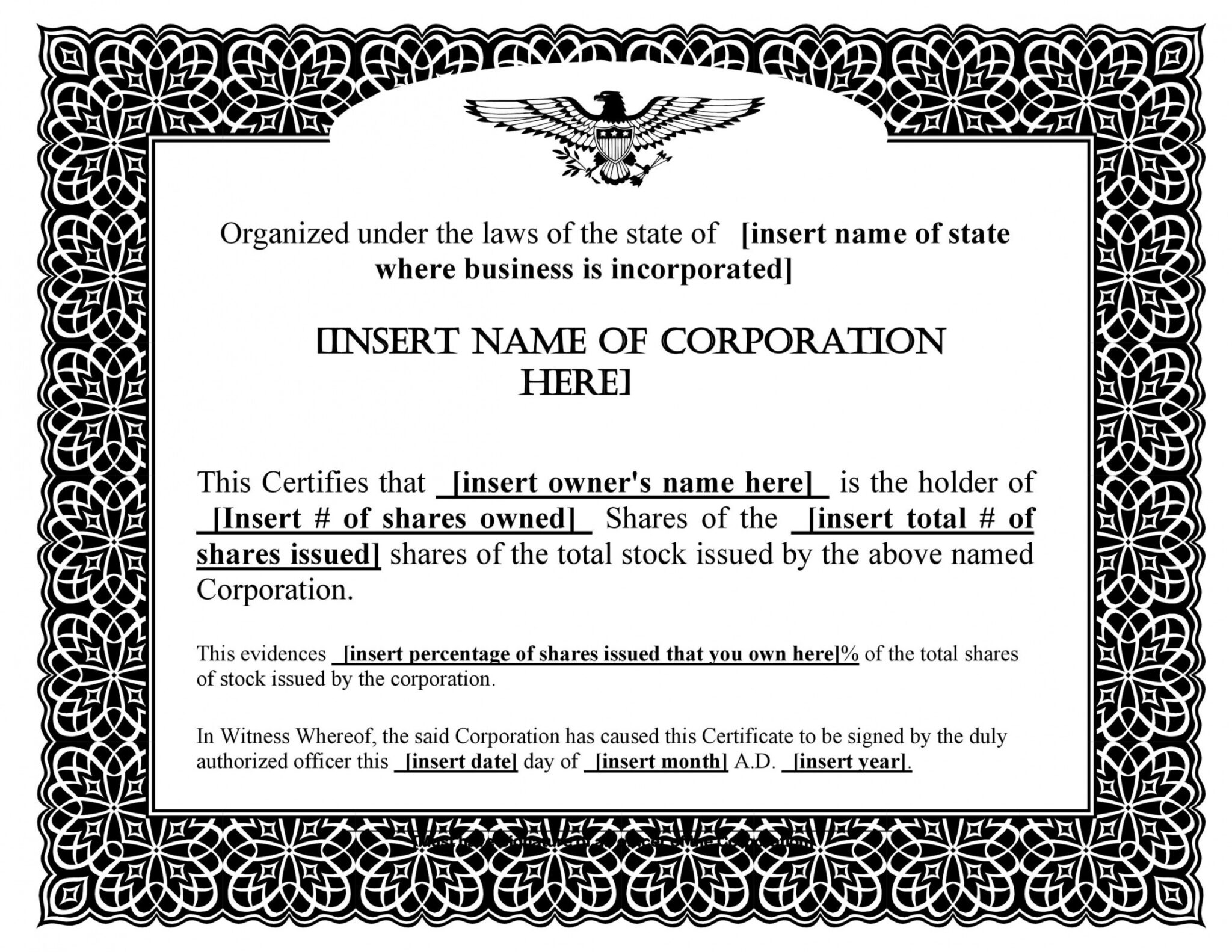 Corporation Stock Certificate Template Sample - Withcatalonia Pertaining To Corporate Share Certificate Template