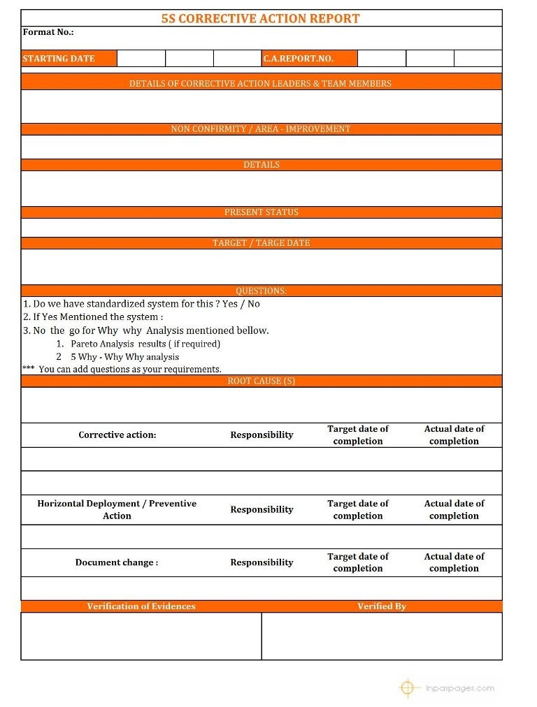 Corrective Action Report Template Within Corrective Action Report Template