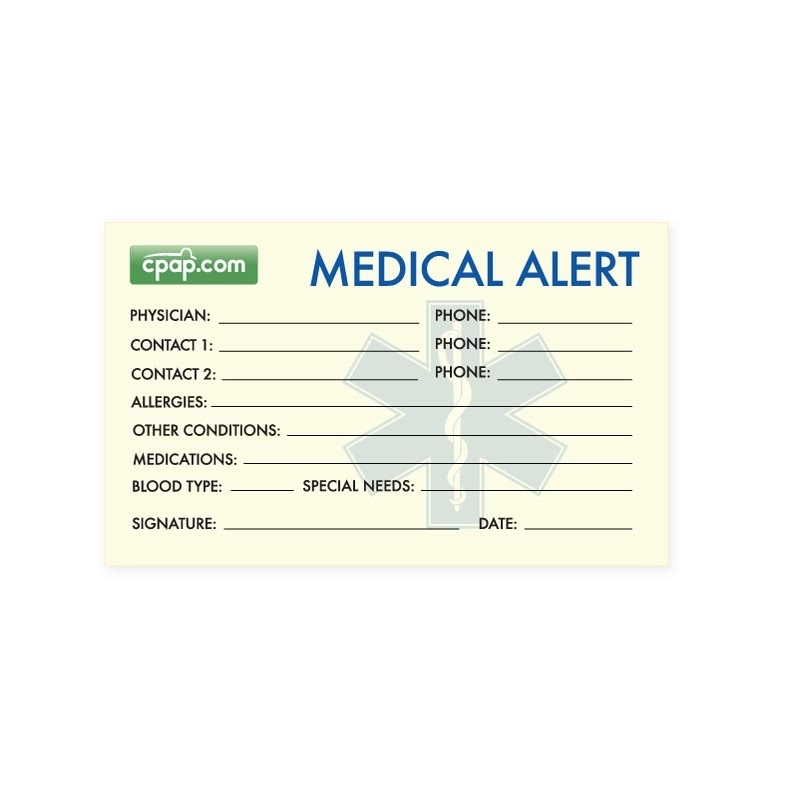 Cpap - Cpap Sleep Apnea Medical Alert Wallet Card With Medical Alert Wallet Card Template