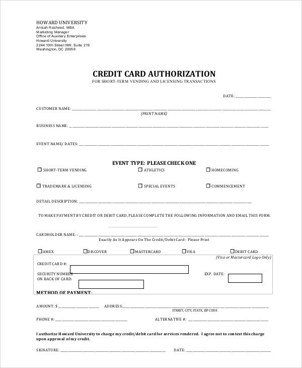 Credit Card Authorization Form Pdf | Template Business In Credit Card Payment Form Template Pdf