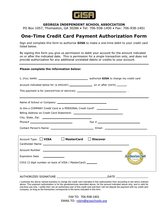 Credit Card Payment Authorization Template - Download Free Documents With Credit Card Billing Authorization Form Template