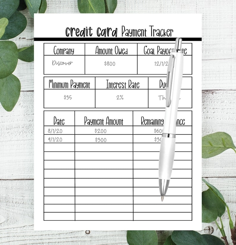 Credit Card Payment Tracker Printable Debt Payment Tracker | Etsy With Regard To Credit Card Template For Kids