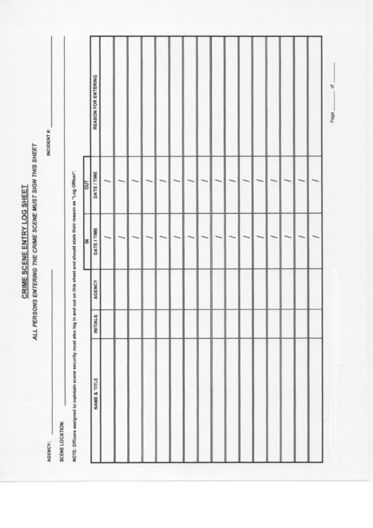 Crime Scene Entry Log Sheet Printable Pdf Download In Crime Scene Report Template