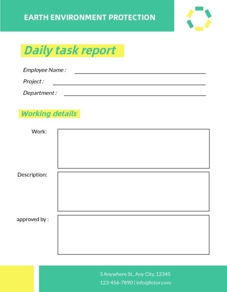 Customizable Green & Yellow Minimalist Work Progress Report Daily For Report Builder Templates