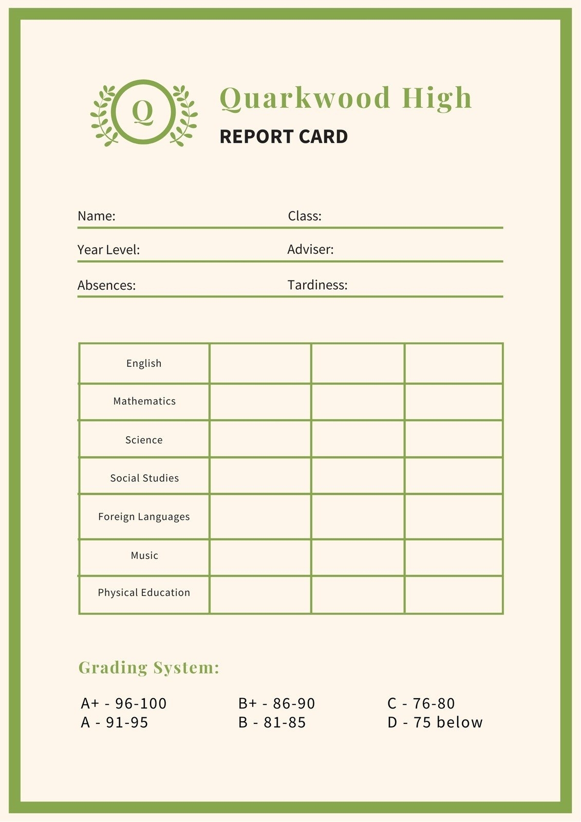 Customize 46+ High School Report Cards Templates Online – Canva Intended For Report Card Format Template