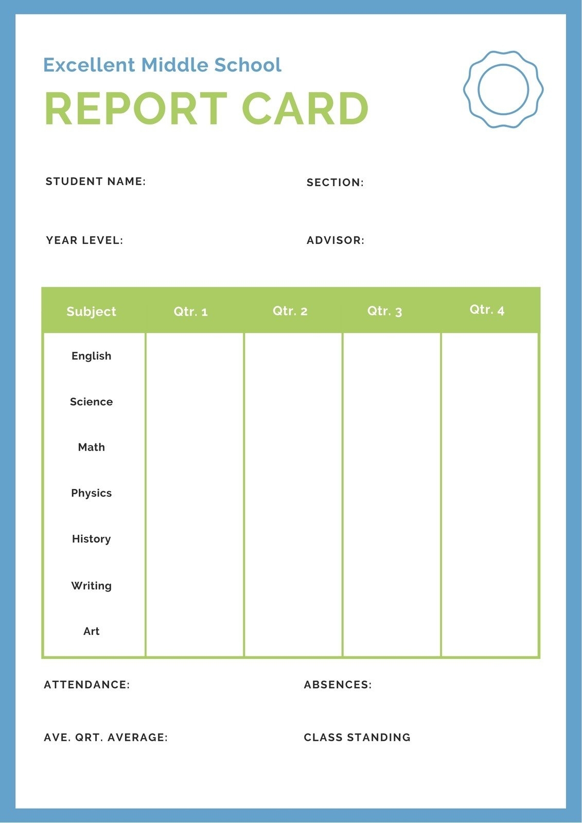 Customize 46+ Middle School Report Cards Templates Online – Canva With Regard To Middle School Report Card Template