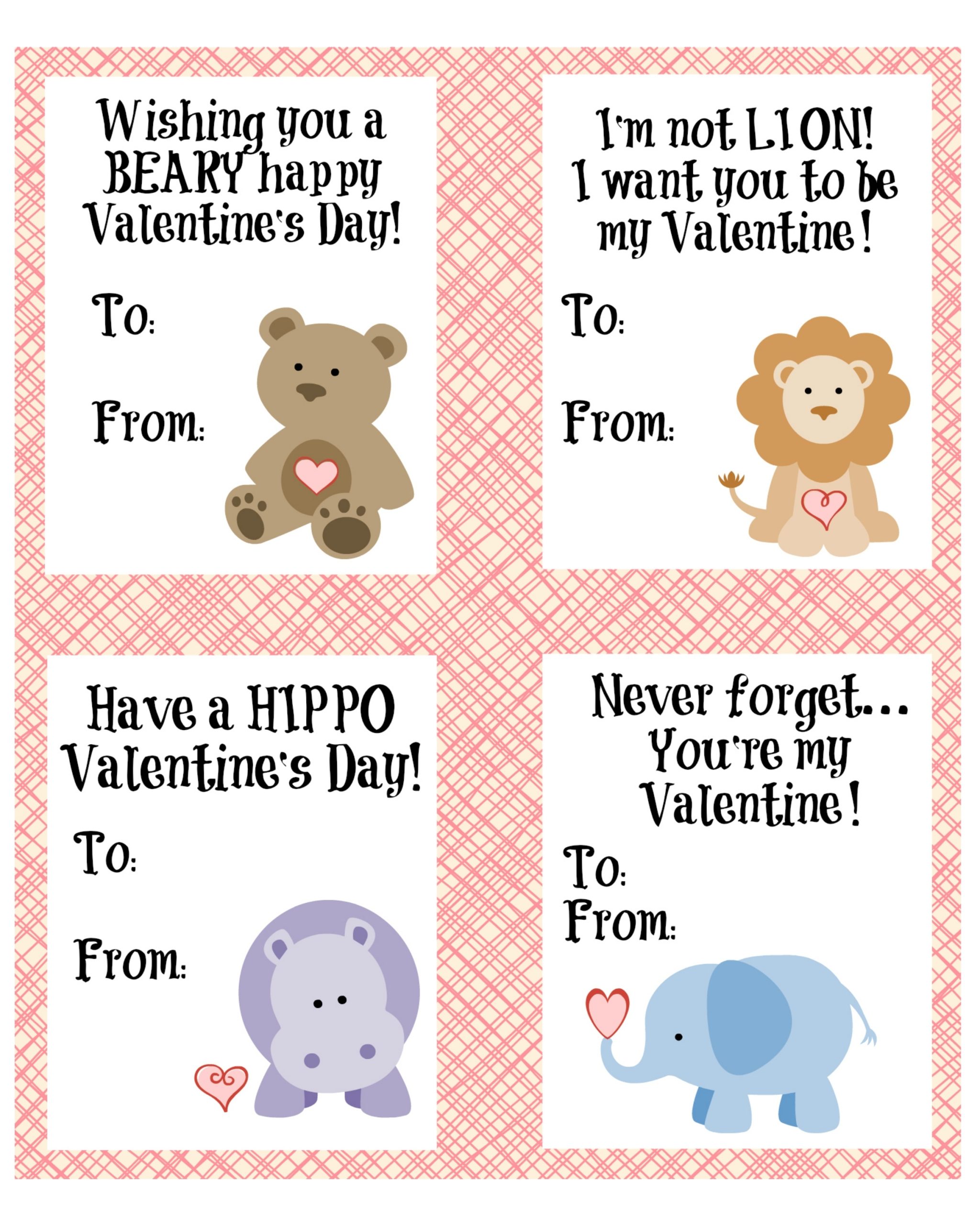 Cute Animal Valentine'S Day Cards {Free Printable} With Regard To Valentine Card Template For Kids