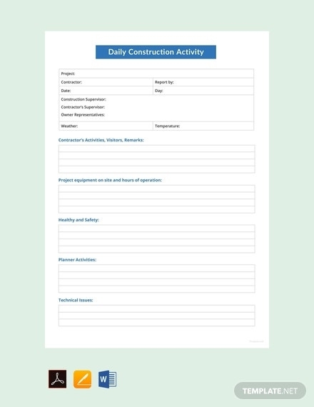 Daily Construction Activity Report Template - Google Docs, Word With Daily Activity Report Template