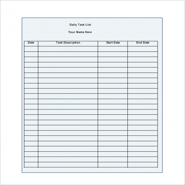 Daily Task List Template | Task List Templates In Daily Task List Template Word