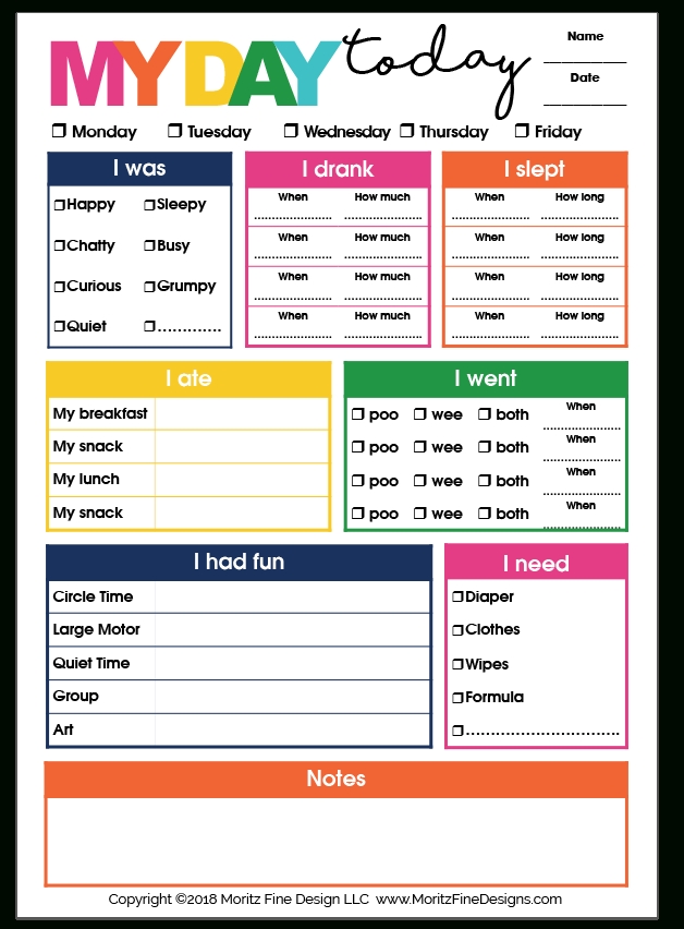 Daycare Infant Daily Report Template | Best Template Ideas Inside Preschool Weekly Report Template