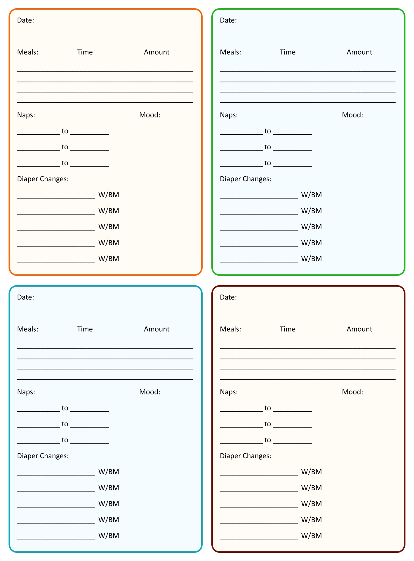 Daycare Infant Daily Report Template Regarding Daycare Infant Daily Report Template