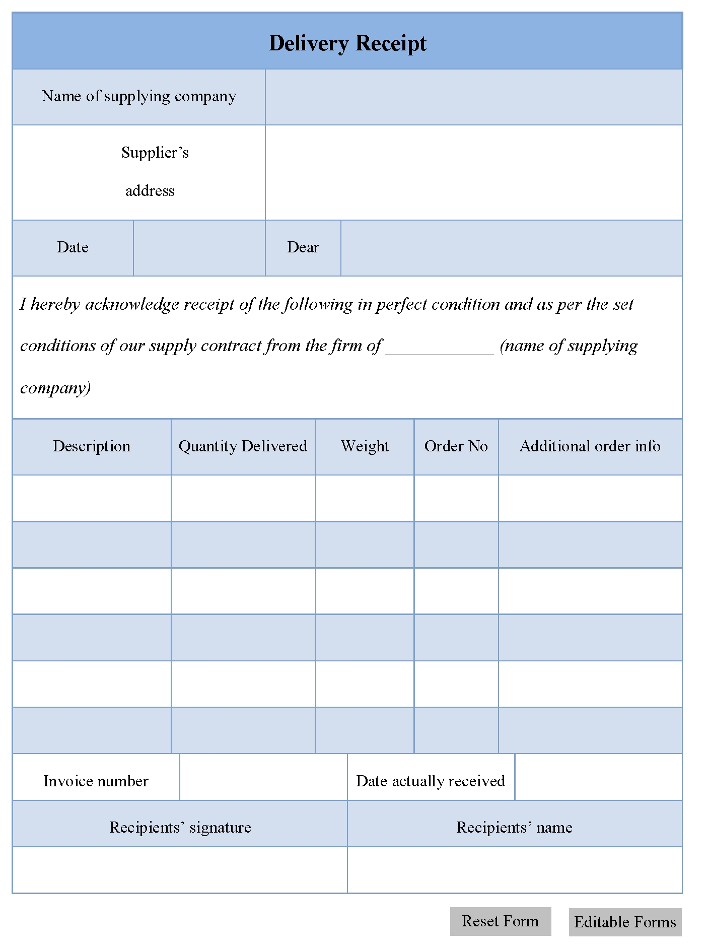 Delivery Receipt Form – Editable Forms Regarding Proof Of Delivery Template Word