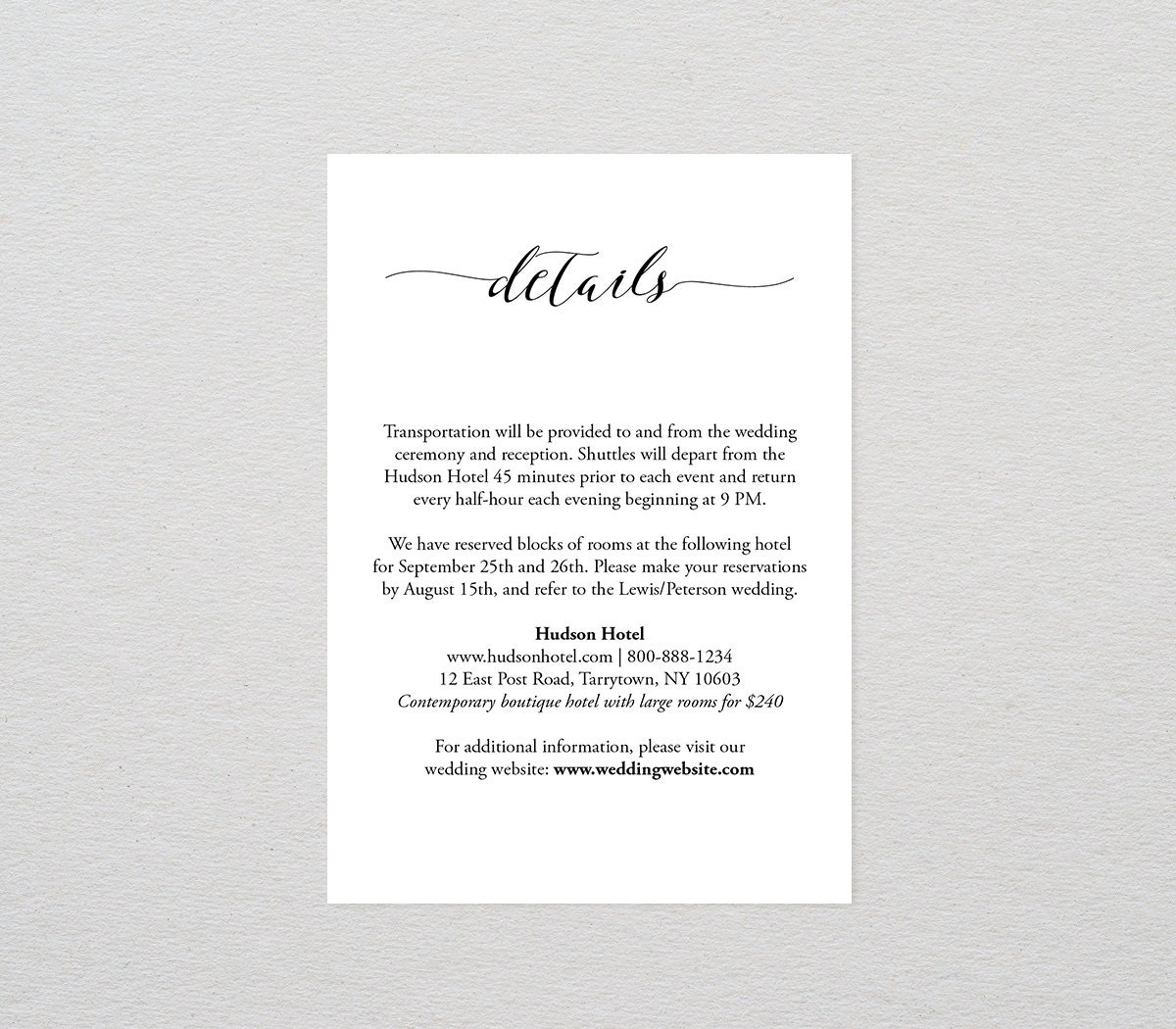 Details Card Template Printable Wedding Info / Accommodations With Wedding Hotel Information Card Template