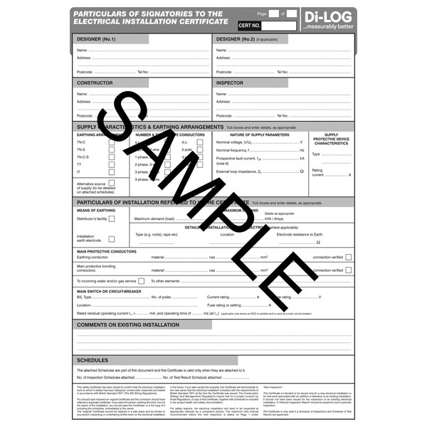 Di Log Dlc101 Electrical Installation Certificate | Rapid Online In Electrical Installation Test Certificate Template