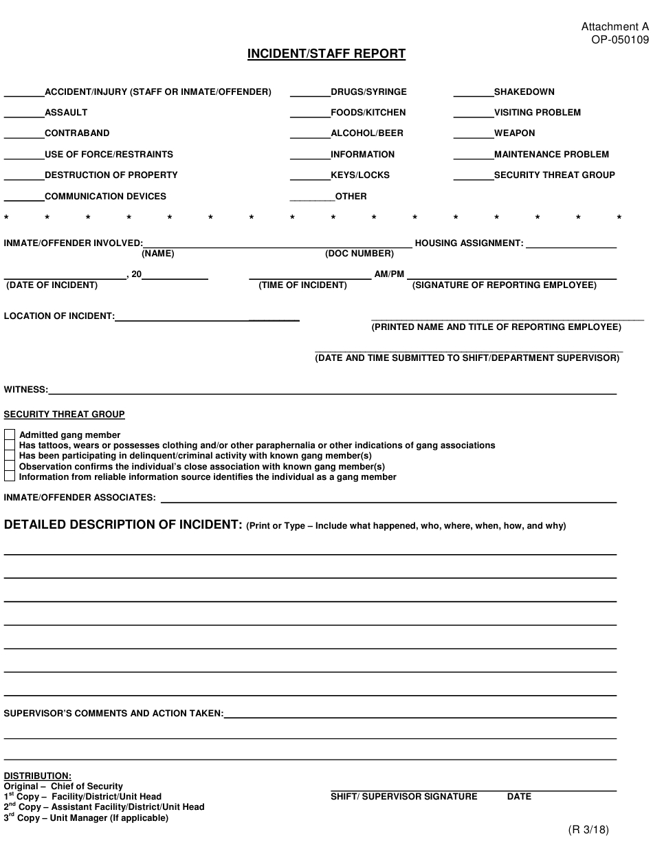 Doc Form Op 050109 Attachment A Download Printable Pdf Or Fill Online Inside Incident Report Form Template Doc
