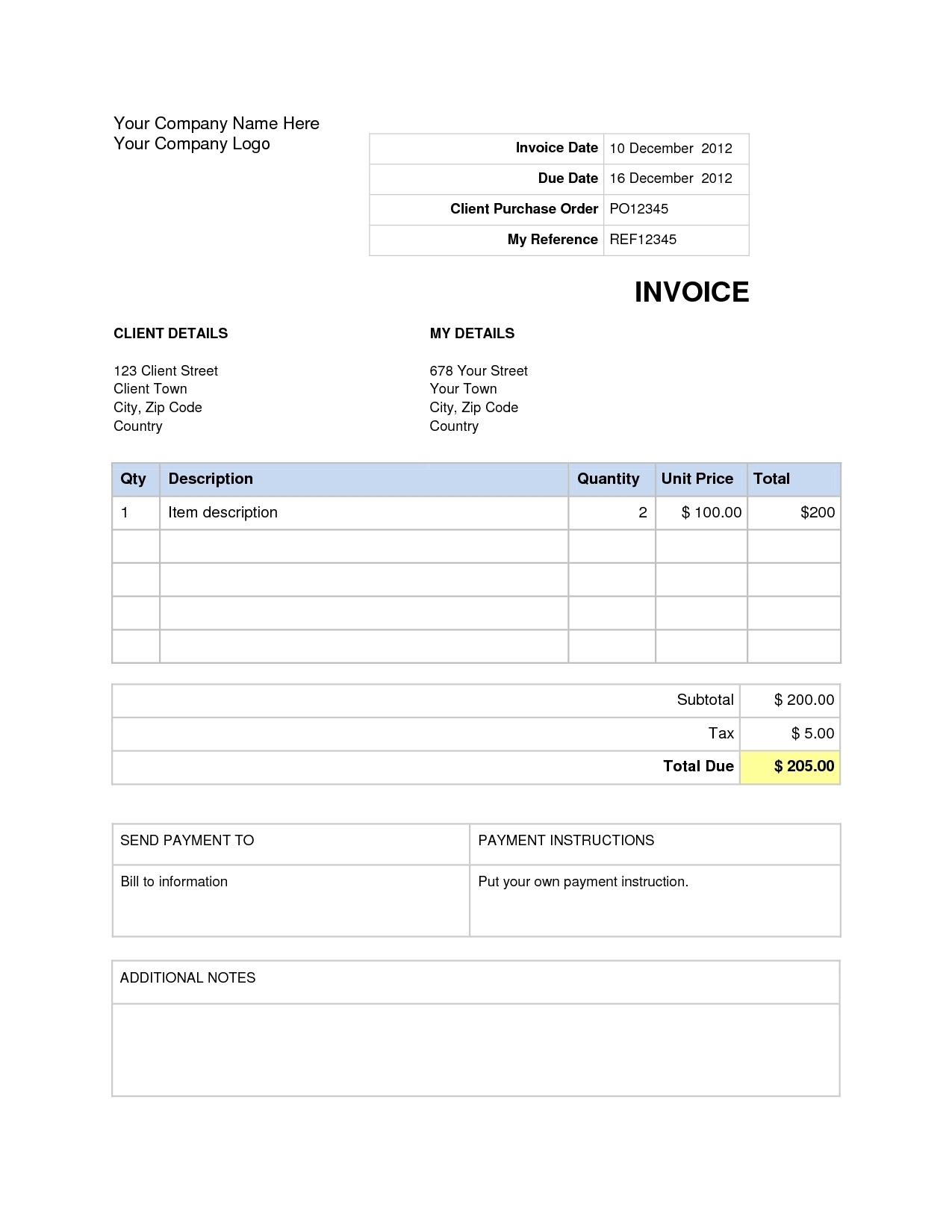 Download Invoice Template Word 2007 | Invoice Example Regarding Invoice Template Word 2010