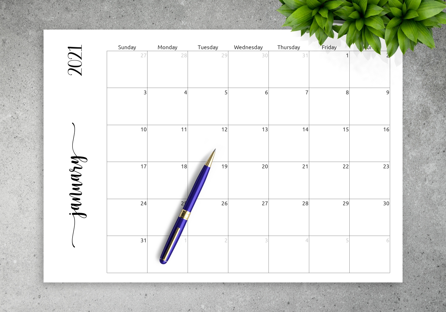 Download Printable Simple Monthly Calendar Horizontal Pdf Pertaining To Blank Calender Template