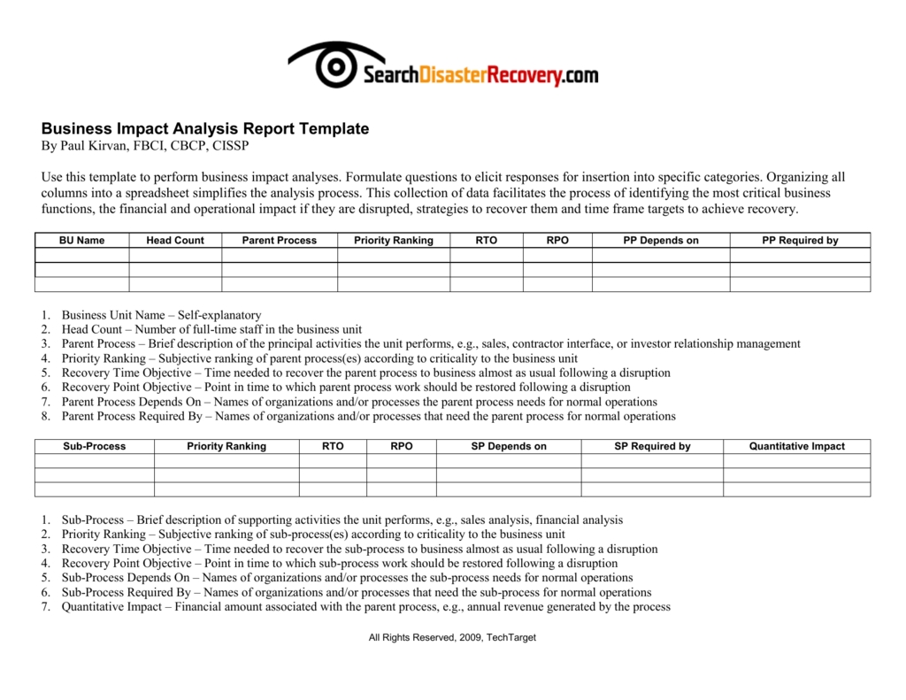 Downloadable Business Impact Analysis Template Intended For Analytical Report Template