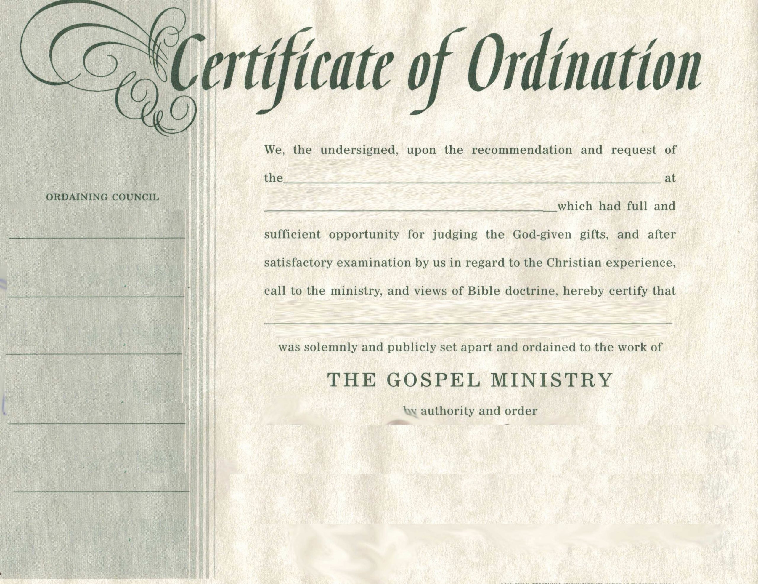 √ 20 Free Printable Ordination Certificate ™ | Dannybarrantes Template In Certificate Of Ordination Template