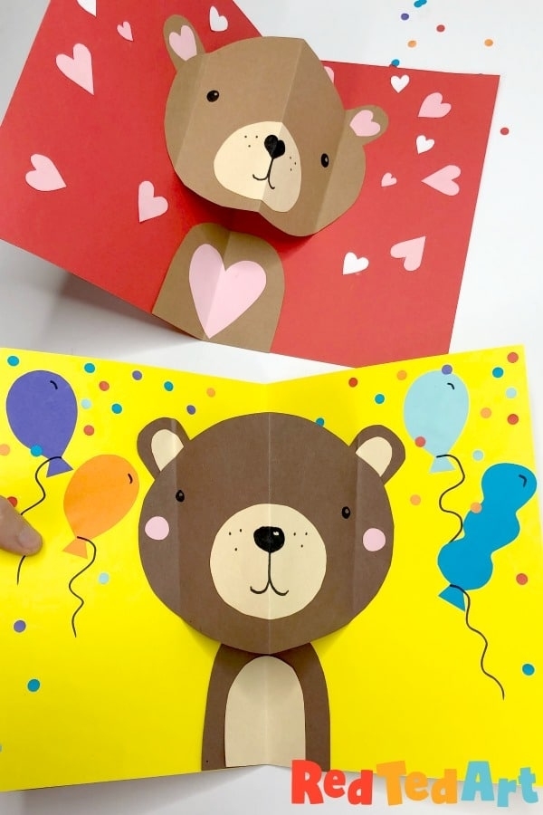 Easy Pop Up Bear Card For Valentine'S Day - Red Ted Art Throughout Teddy Bear Pop Up Card Template Free