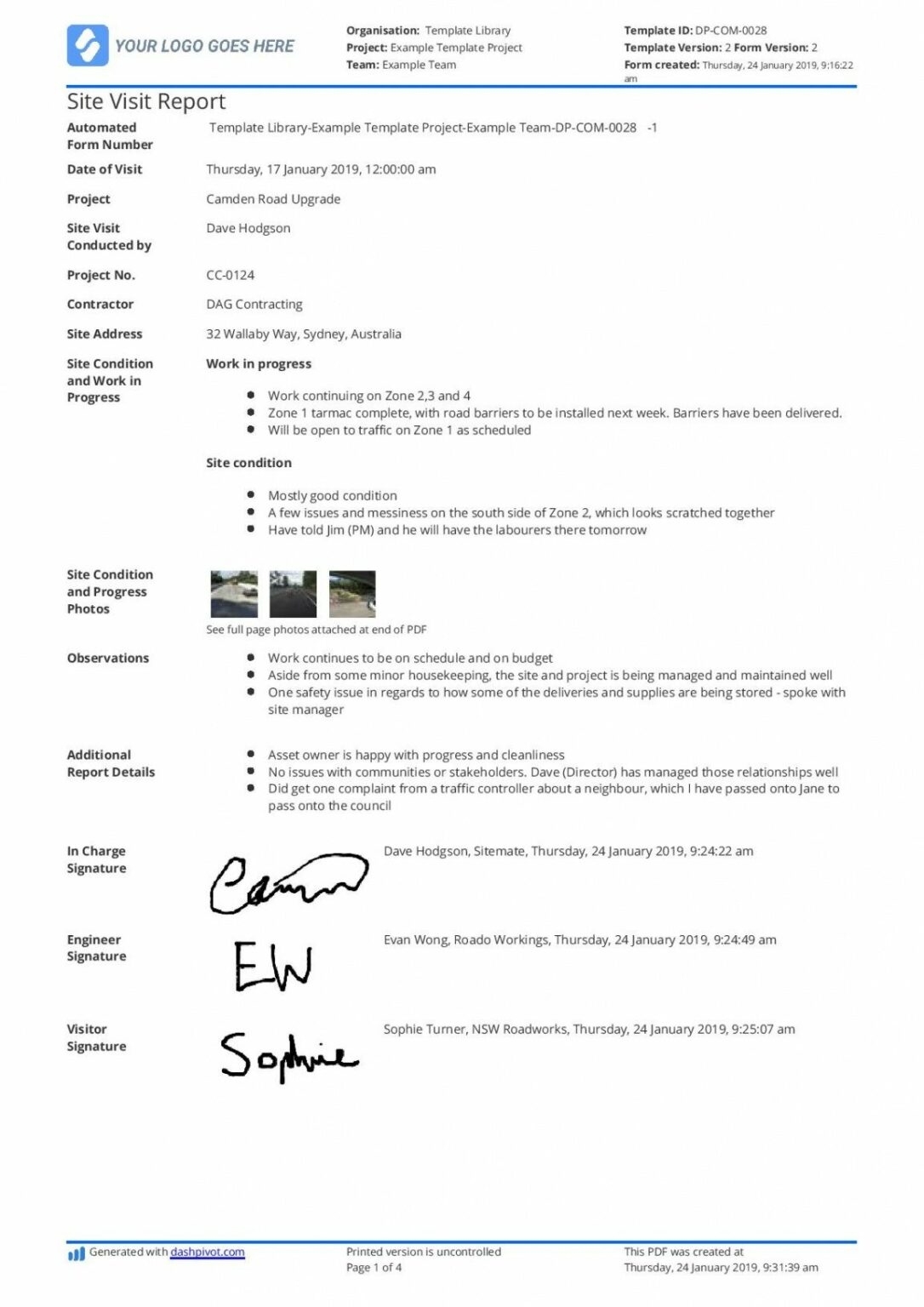 Editable Construction Site Visit Report Template And Sample Free To Use Throughout Site Visit Report Template