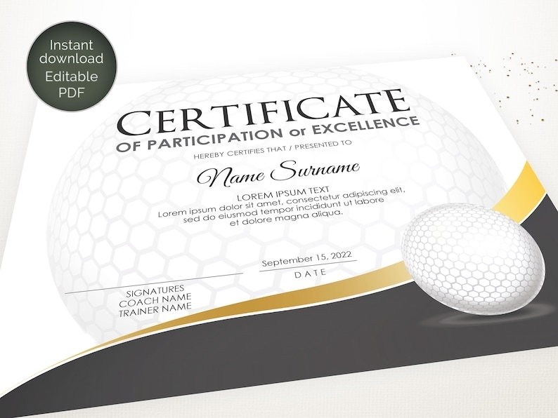 Editable Golf Certificate Template Sport Certificate Award | Etsy For Golf Certificate Template Free