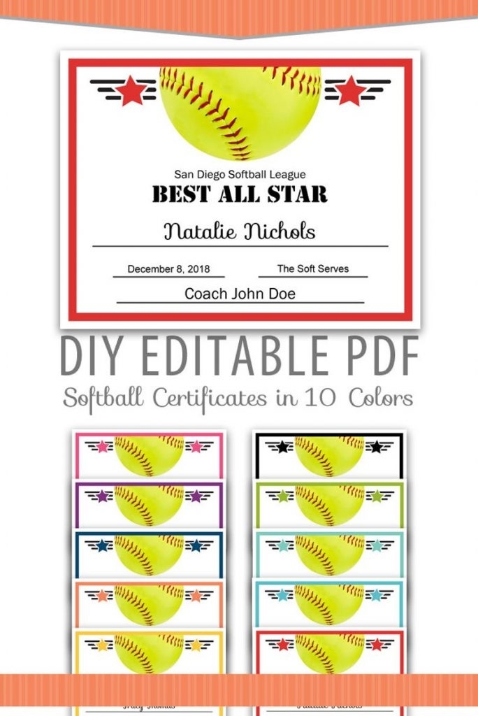 Editable Pdf Sports Team Softball Certificate Award Template | Etsy with Softball Certificate Templates