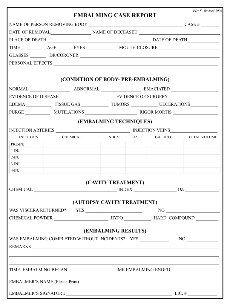 Embalming Case Report 2006 – Fill And Sign Printable Template Online Throughout Case Report Form Template